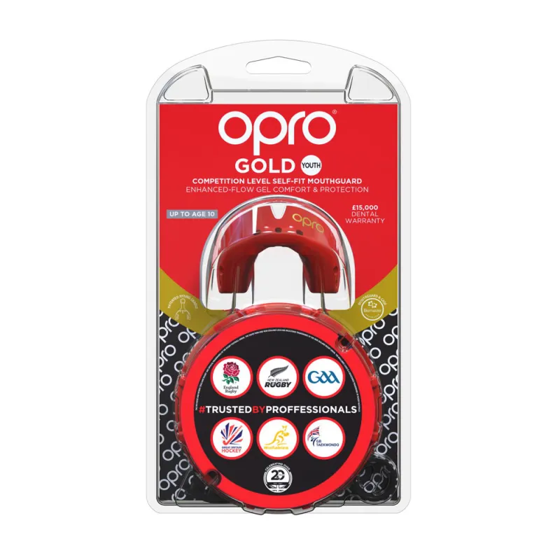 OPRO Self-Fit GEN4 Junior Gold Mouthguard - Red/Pearl - Image 2