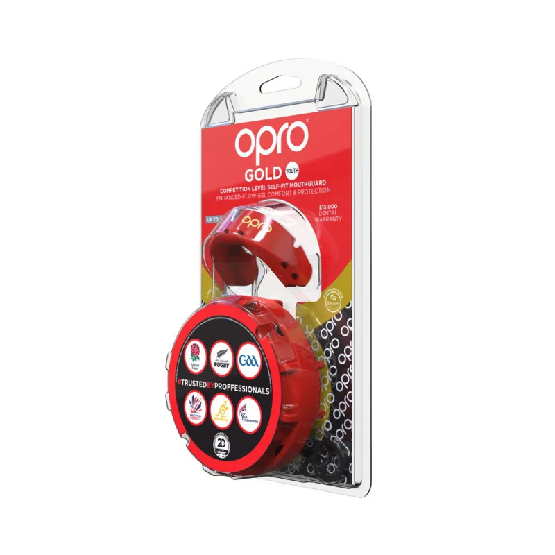 OPRO Self-Fit GEN4 Junior Gold Mouthguard - Red/Pearl - Image 3